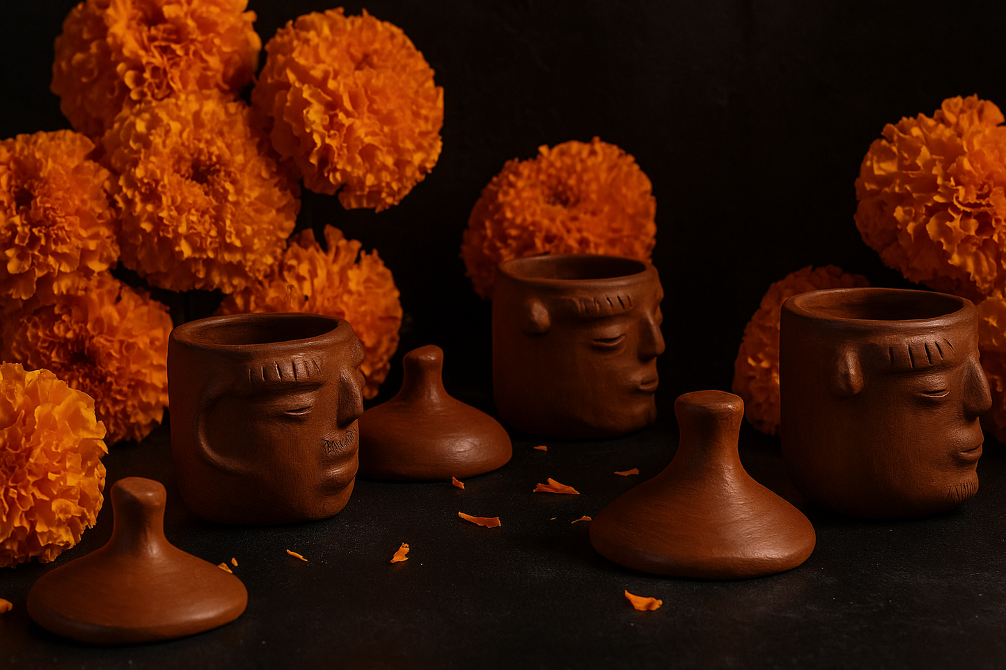 Caritas de Barro Trio – Handmade Red Clay Face Jars from San Marcos Tlapazola, Oaxaca