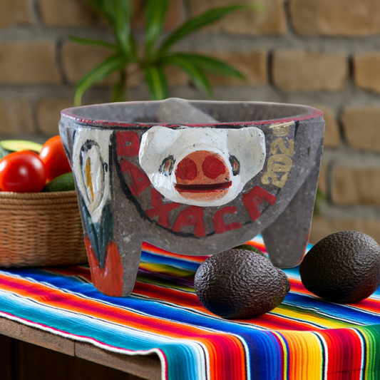 Molcajete “El Puerquito de Fuego” – Handcarved Pig Molcajete from Oaxaca | Huaje Art