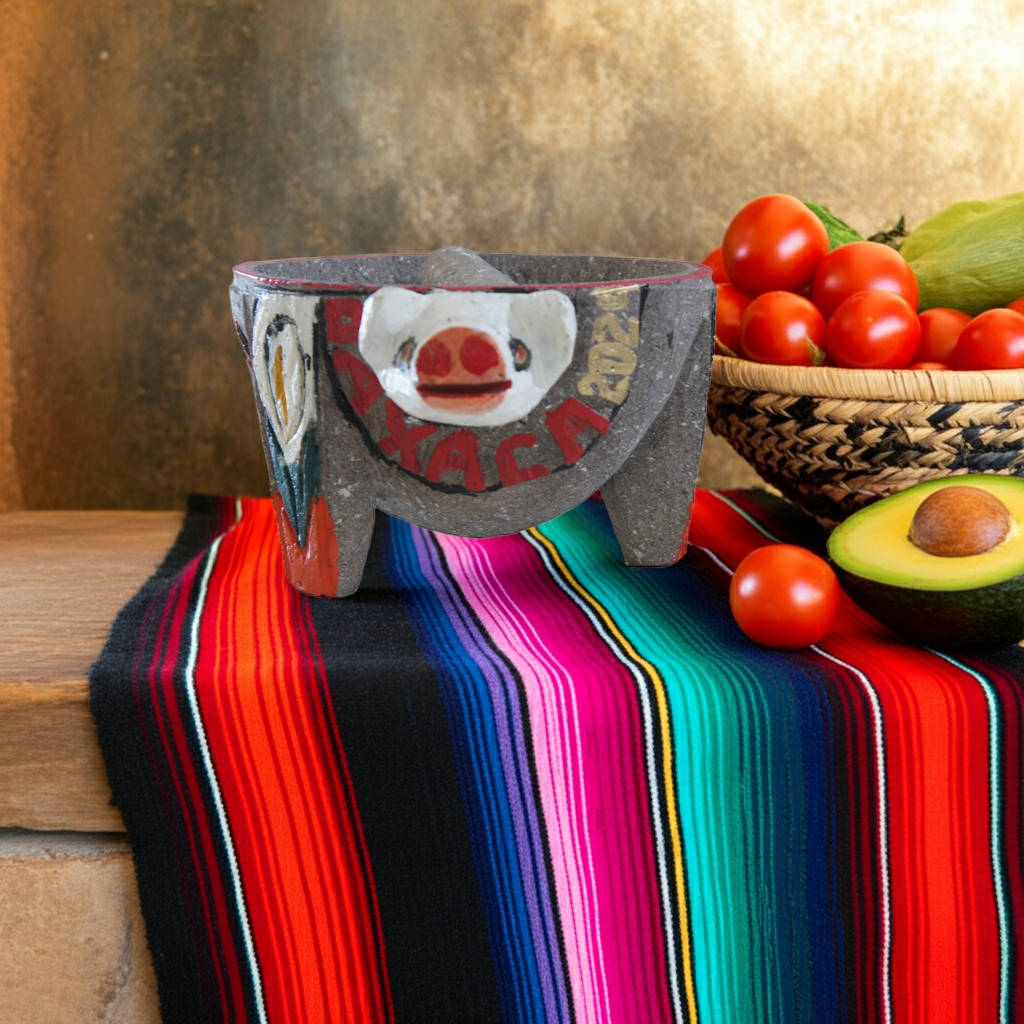 Molcajete “El Puerquito de Fuego” – Handcarved Pig Molcajete from Oaxaca | Huaje Art