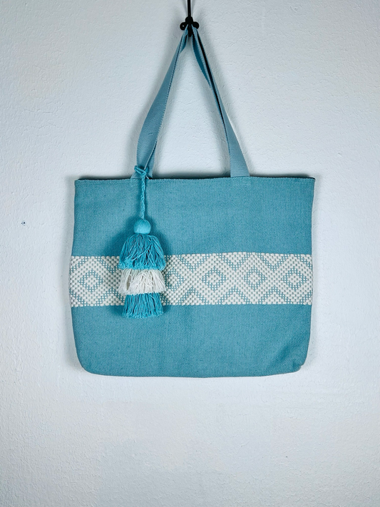 Turquoise Breeze Tote – Handwoven Cotton Bag from Oaxaca